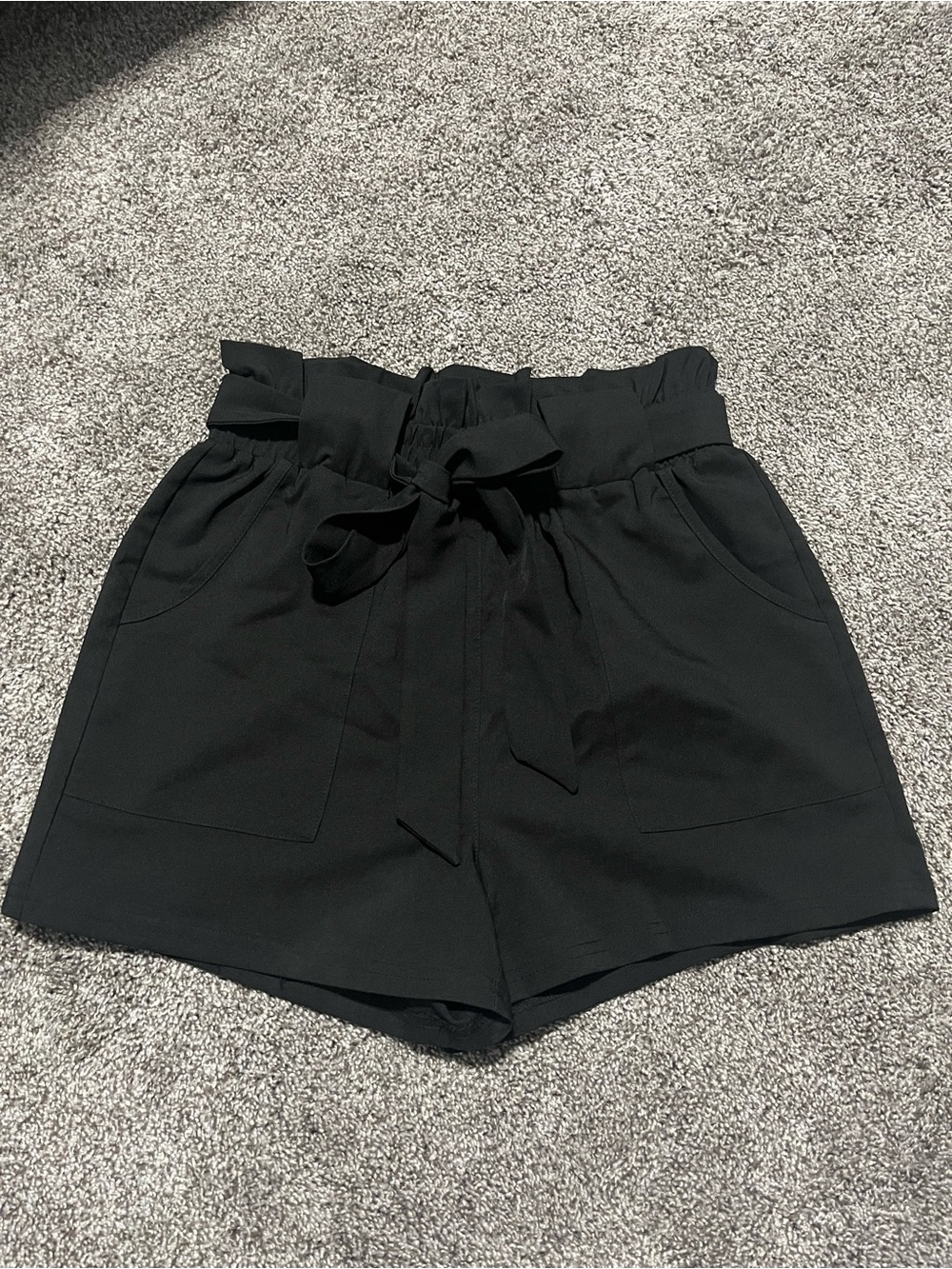 High-Rise Tie-Waist Black Women's Shorts